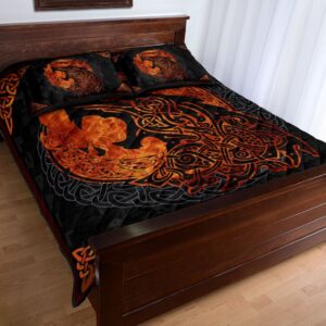 Viking Quilt Bed Set – Celtic Fenrir Bedding Set , Viking Quilt Bedding Set Blanket, Viking Quilt For Bedroom, Gifts for Viking Lover