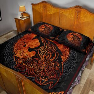 Viking Quilt Bed Set – Celtic Fenrir Bedding Set , Viking Quilt Bedding Set Blanket, Viking Quilt For Bedroom, Gifts for Viking Lover