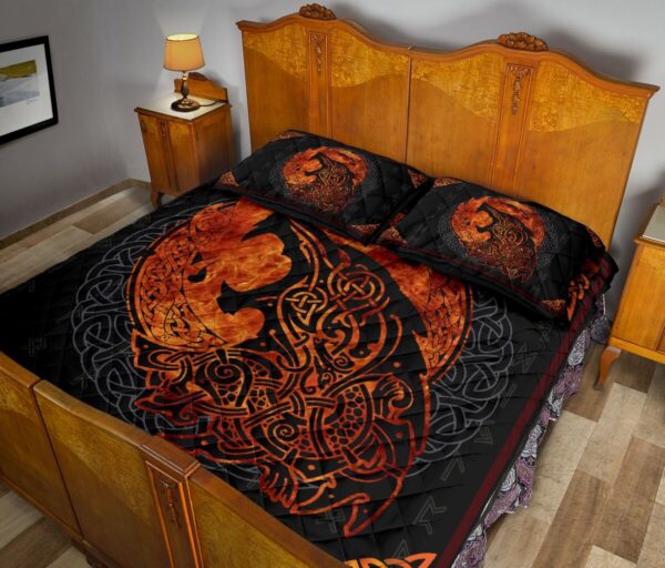 Viking Quilt Bed Set – Celtic Fenrir Bedding Set , Viking Quilt Bedding Set Blanket, Viking Quilt For Bedroom, Gifts for Viking Lover