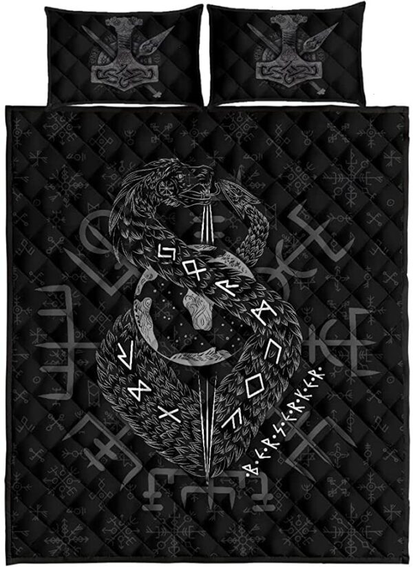 Viking Quilt Bed Set – Jörmungandr Dragon Personalized Quilt Bedding Set , Viking Quilt Bedding Set Blanket, Viking Quilt For Bedroom, Gifts for Viking Lover