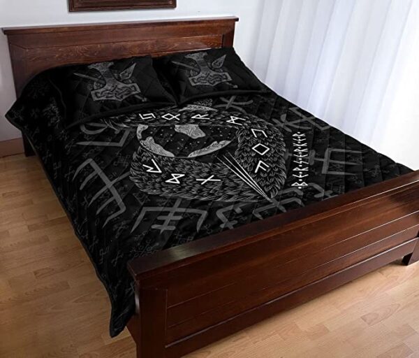 Viking Quilt Bed Set – Jörmungandr Dragon Personalized Quilt Bedding Set , Viking Quilt Bedding Set Blanket, Viking Quilt For Bedroom, Gifts for Viking Lover