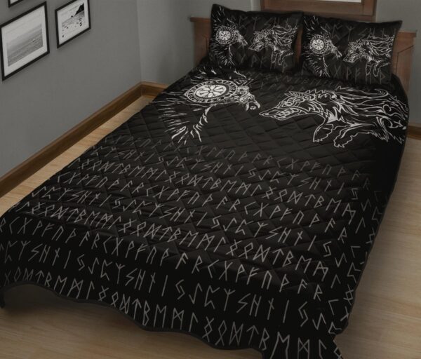 Viking Quilt Bed Set – Raven And Wolf Special Tattoo Quilt Set Throw, Twin, Queen, King Size, Viking Quilt Bedding Set Blanket, Viking Quilt For Bedroom, Gifts for Viking Lover