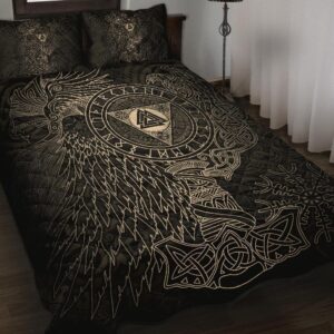 Viking Quilt Bed Set Valknut Hammer Mjolnir Raven, Viking Bed Set Throw, Twin, Queen, King Size, Viking Quilt Bedding Set Blanket, Viking Quilt For Bedroom, Gifts for Viking Lover