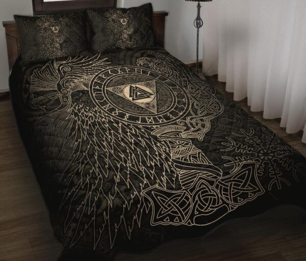 Viking Quilt Bed Set Valknut Hammer Mjolnir Raven, Viking Bed Set Throw, Twin, Queen, King Size, Viking Quilt Bedding Set Blanket, Viking Quilt For Bedroom, Gifts for Viking Lover