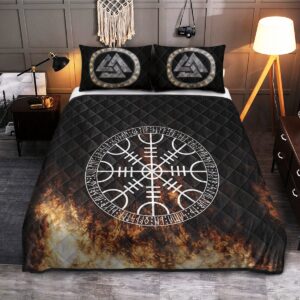 Viking Quilt Bedding Set, Raven Rune Quilt Bed Set Throw, Twin, Queen, King Size, Viking Quilt Bedding Set Blanket, Viking Quilt For Bedroom, Gifts for Viking Lover