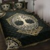 Viking Quilt Set, Celtic Viking Tree Of Yggdrasil Norse Nordic Mythology Green Quilt Blanket With Pillowcases, Viking Quilt Bedding Set Blanket, Viking Quilt For Bedroom, Gifts for Viking Lover