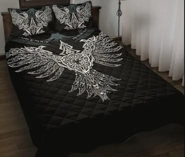 Viking Raven Quilt Bed Set, Viking Bed Set Throw, Twin, Queen, King Size, Viking Quilt Bedding Set Blanket, Viking Quilt For Bedroom, Gifts for Viking Lover