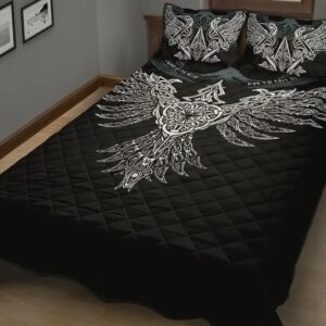 Viking Raven Quilt Bed Set, Viking Bed Set Throw, Twin, Queen, King Size, Viking Quilt Bedding Set Blanket, Viking Quilt For Bedroom, Gifts for Viking Lover