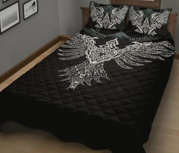 Viking Raven Quilt Bed Set, Viking Bed Set Throw, Twin, Queen, King Size, Viking Quilt Bedding Set Blanket, Viking Quilt For Bedroom, Gifts for Viking Lover