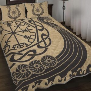 Viking Ship Quilt Set Throw, Twin, Queen, King Size, Viking Quilt Bedding Set Blanket, Viking Quilt For Bedroom, Gifts for Viking Lover