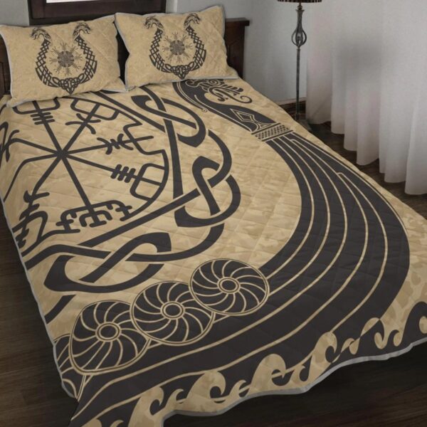 Viking Ship Quilt Set Throw, Twin, Queen, King Size, Viking Quilt Bedding Set Blanket, Viking Quilt For Bedroom, Gifts for Viking Lover