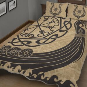 Viking Ship Quilt Set Throw, Twin, Queen, King Size, Viking Quilt Bedding Set Blanket, Viking Quilt For Bedroom, Gifts for Viking Lover
