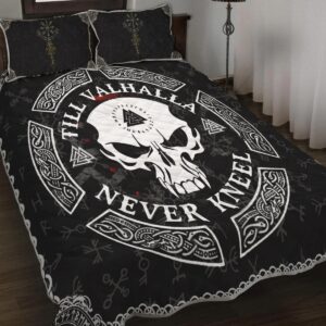 Viking Skull Tattoo Style Quilt Set Throw, Twin, Queen, King Size, Viking Quilt Bedding Set Blanket, Viking Quilt For Bedroom, Gifts for Viking Lover