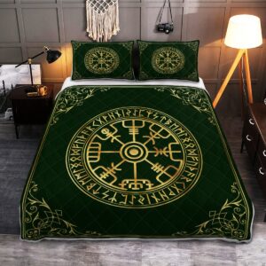 Viking Vegvisir And Rune Quilt Bed Set, Viking Quilt Bedding Set Throw, Twin, Queen, King Size, Viking Quilt Bedding Set Blanket, Viking Quilt For Bedroom, Gifts for Viking Lover