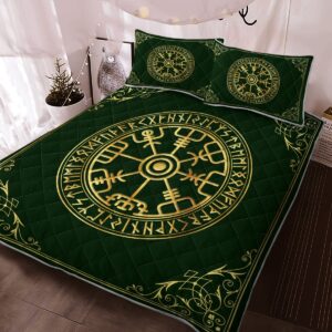 Viking Vegvisir And Rune Quilt Bed Set, Viking Quilt Bedding Set Throw, Twin, Queen, King Size, Viking Quilt Bedding Set Blanket, Viking Quilt For Bedroom, Gifts for Viking Lover