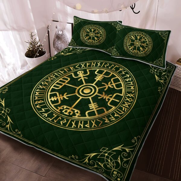 Viking Vegvisir And Rune Quilt Bed Set, Viking Quilt Bedding Set Throw, Twin, Queen, King Size, Viking Quilt Bedding Set Blanket, Viking Quilt For Bedroom, Gifts for Viking Lover
