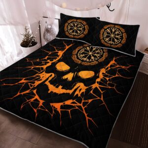 Viking Vegvisir Skull Quilt Bed Set, Viking Quilt Bedding Set Throw, Twin, Queen, King Size, Viking Quilt Bedding Set Blanket, Viking Quilt For Bedroom, Gifts for Viking Lover