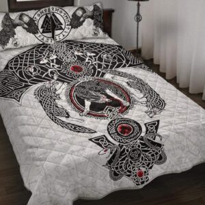 Viking White Wolf Quilt Bed Set, Viking Bed Set Throw, Twin, Queen, King Size, Viking Quilt Bedding Set Blanket, Viking Quilt For Bedroom, Gifts for Viking Lover