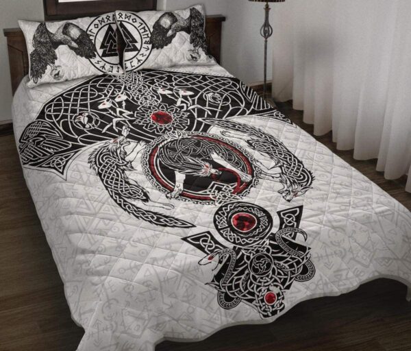 Viking White Wolf Quilt Bed Set, Viking Bed Set Throw, Twin, Queen, King Size, Viking Quilt Bedding Set Blanket, Viking Quilt For Bedroom, Gifts for Viking Lover