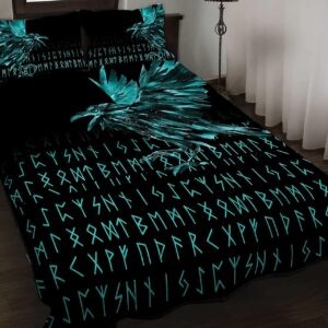 Vikings Raven Tattoo Style Quilt, Viking Quilt Bedding Set Blanket, Viking Quilt For Bedroom, Gifts for Viking Lover