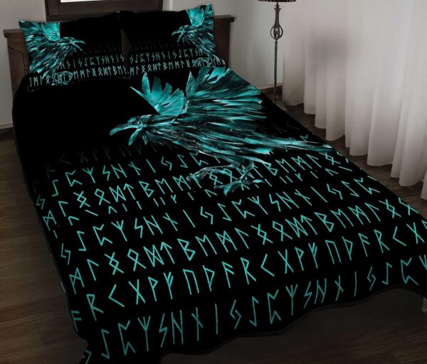 Vikings Raven Tattoo Style Quilt, Viking Quilt Bedding Set Blanket, Viking Quilt For Bedroom, Gifts for Viking Lover