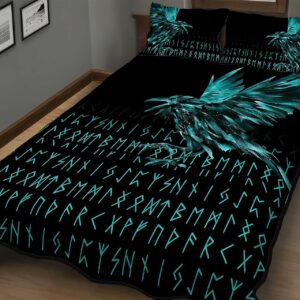 Vikings Raven Tattoo Style Quilt, Viking Quilt Bedding Set Blanket, Viking Quilt For Bedroom, Gifts for Viking Lover