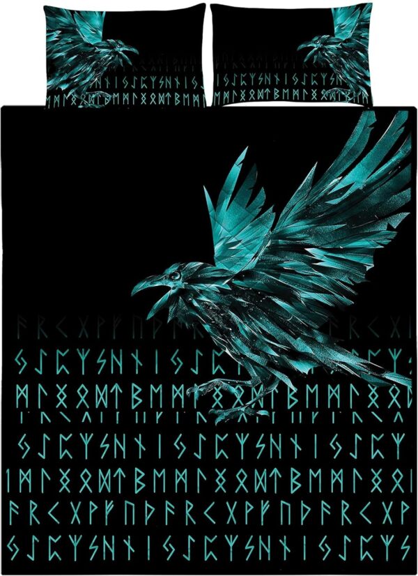 Vikings Raven Tattoo Style Quilt, Viking Quilt Bedding Set Blanket, Viking Quilt For Bedroom, Gifts for Viking Lover