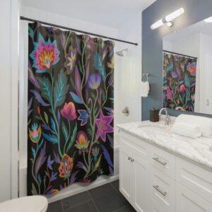 Vintage Victorian Floral Shower Curtain, Floral Shower Curtain, Blue Flower Shower Curtain, Vintage Royal Shower Curtain