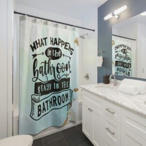 What Happens In The Bathroom Shower Curtain, Shower Curtain Funny, Bathroom Printable Shower Curtain, Housewarming Gift