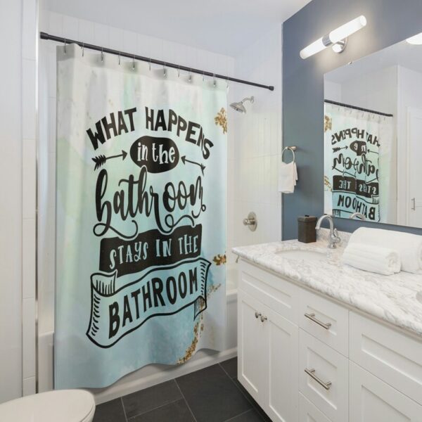 What Happens In The Bathroom Shower Curtain, Shower Curtain Funny, Bathroom Printable Shower Curtain, Housewarming Gift