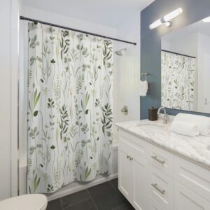 White Floral Shower Curtain, Shower Curtain Cute, Shower Curtain Boho, Botanical Shower Curtain, Farmhouse Shower Curtain