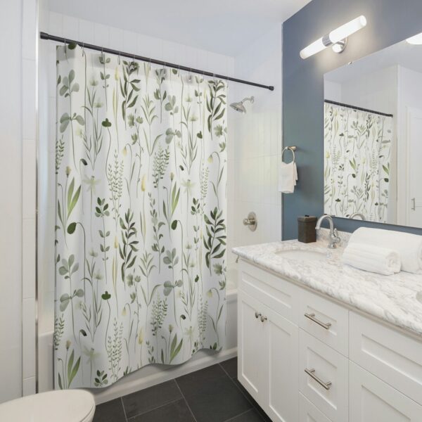 White Floral Shower Curtain, Shower Curtain Cute, Shower Curtain Boho, Botanical Shower Curtain, Farmhouse Shower Curtain