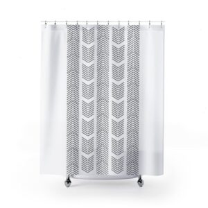 White Herringbone Shower Curtain, Modern Minimalist Bath Curtain, Boho Chic Bathroom Decor