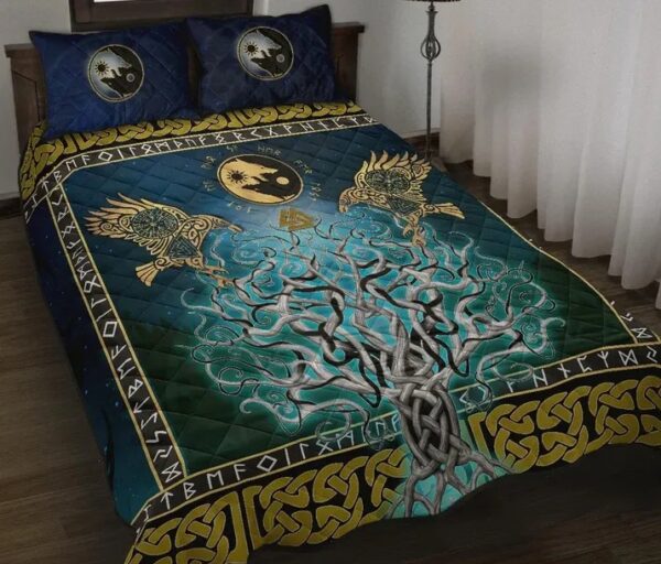 Wolf Tree of Life Valknut Raven Quilt Bed Set, Viking Bed Set Throw, Twin, Queen, King Size, Viking Quilt Bedding Set Blanket, Viking Quilt For Bedroom, Gifts for Viking Lover