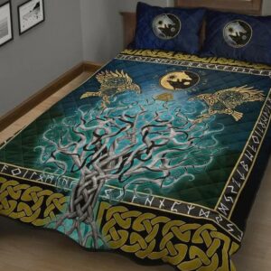 Wolf Tree of Life Valknut Raven Quilt Bed Set, Viking Bed Set Throw, Twin, Queen, King Size, Viking Quilt Bedding Set Blanket, Viking Quilt For Bedroom, Gifts for Viking Lover