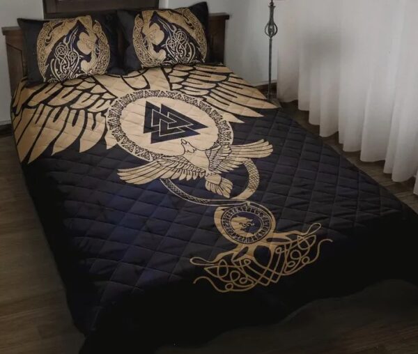 Wolf Tree of Life Valknut Raven Quilt Bed Set, Viking Bed Set Throw, Twin, Queen, King Size for Bedroom, Gifts for Viking Lover