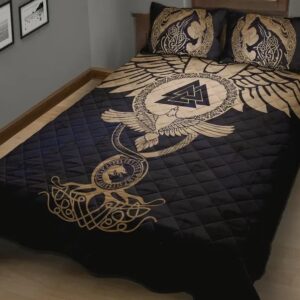 Wolf Tree of Life Valknut Raven Quilt Bed Set, Viking Bed Set Throw, Twin, Queen, King Size for Bedroom, Gifts for Viking Lover