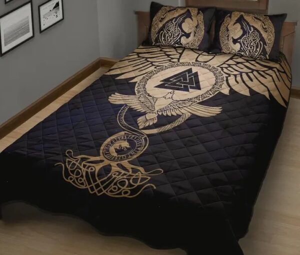 Wolf Tree of Life Valknut Raven Quilt Bed Set, Viking Bed Set Throw, Twin, Queen, King Size for Bedroom, Gifts for Viking Lover