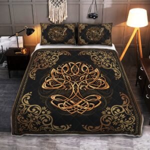 Yggdrasil Odin's Ravens Huginn And Muninn Quilt Bed Set, Viking Quilt Bedding Set Throw, Twin, Queen, King Size, Viking Quilt Bedding Set Blanket, Viking Quilt For Bedroom, Gifts for Viking Lover