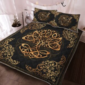 Yggdrasil Odin's Ravens Huginn And Muninn Quilt Bed Set, Viking Quilt Bedding Set Throw, Twin, Queen, King Size, Viking Quilt Bedding Set Blanket, Viking Quilt For Bedroom, Gifts for Viking Lover