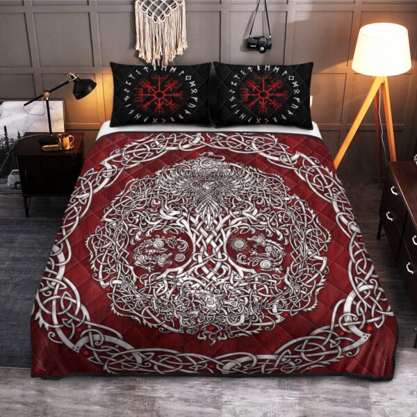 Yggdrasil Quilt Bed Set, Viking Quilt Bedding Set Throw, Twin, Queen, King Size, Viking Quilt Bedding Set Blanket, Viking Quilt For Bedroom, Gifts for Viking Lover