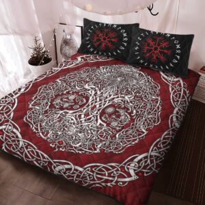 Yggdrasil Quilt Bed Set, Viking Quilt Bedding Set Throw, Twin, Queen, King Size, Viking Quilt Bedding Set Blanket, Viking Quilt For Bedroom, Gifts for Viking Lover