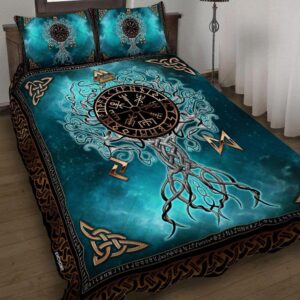 Yggdrasil Viking Scary Quilt Set Bed Sets Viking Odin Ravens Heroes Horns Warriors Axe Mysterious Ravens Wolves Dragons Bedding Set, Viking Quilt Bedding Set Blanket, Viking Quilt For Bedroom