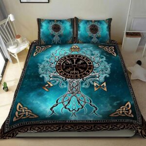 Yggdrasil Viking Scary Quilt Set Bed Sets Viking Odin Ravens Heroes Horns Warriors Axe Mysterious Ravens Wolves Dragons Bedding Set, Viking Quilt Bedding Set Blanket, Viking Quilt For Bedroom