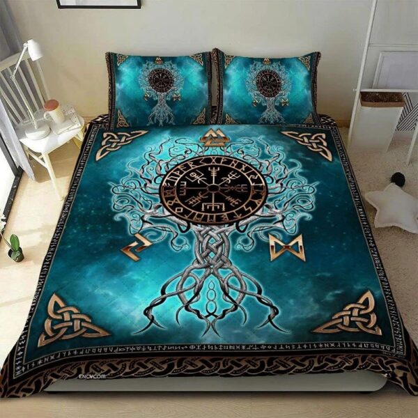 Yggdrasil Viking Scary Quilt Set Bed Sets Viking Odin Ravens Heroes Horns Warriors Axe Mysterious Ravens Wolves Dragons Bedding Set, Viking Quilt Bedding Set Blanket, Viking Quilt For Bedroom