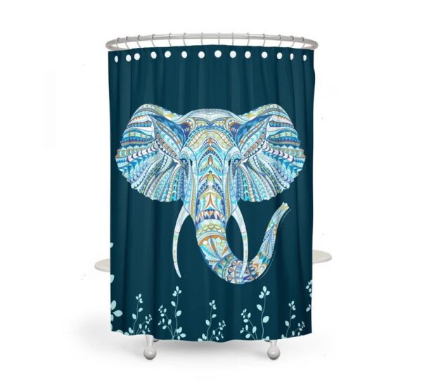 dark Teal Boho Elephant Shower Curtain Optional Bath, Bath Towels Mat Bathroom Set,